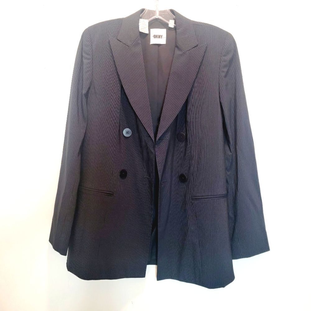 DkNY Vintage 90s Double Breasted Navy Pinstripe Blazer Size 4